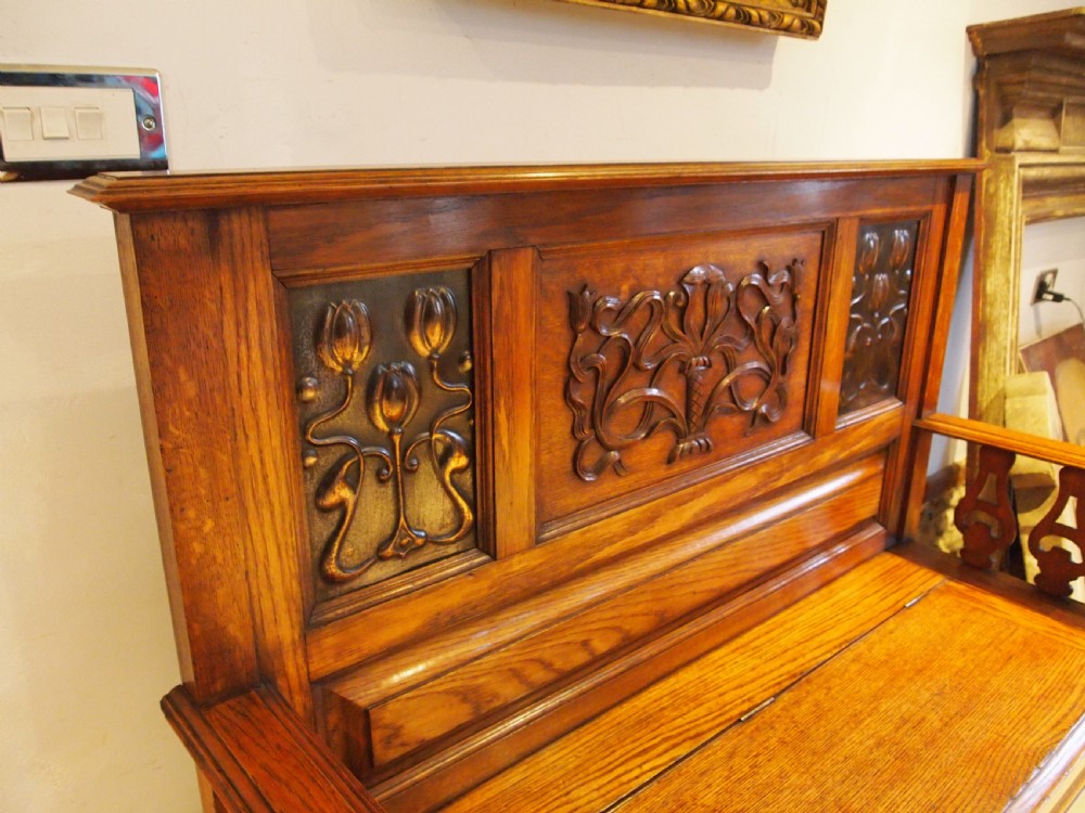Bench Liberty & Co Oak settle pew Arts and Crafts c1900 View VI