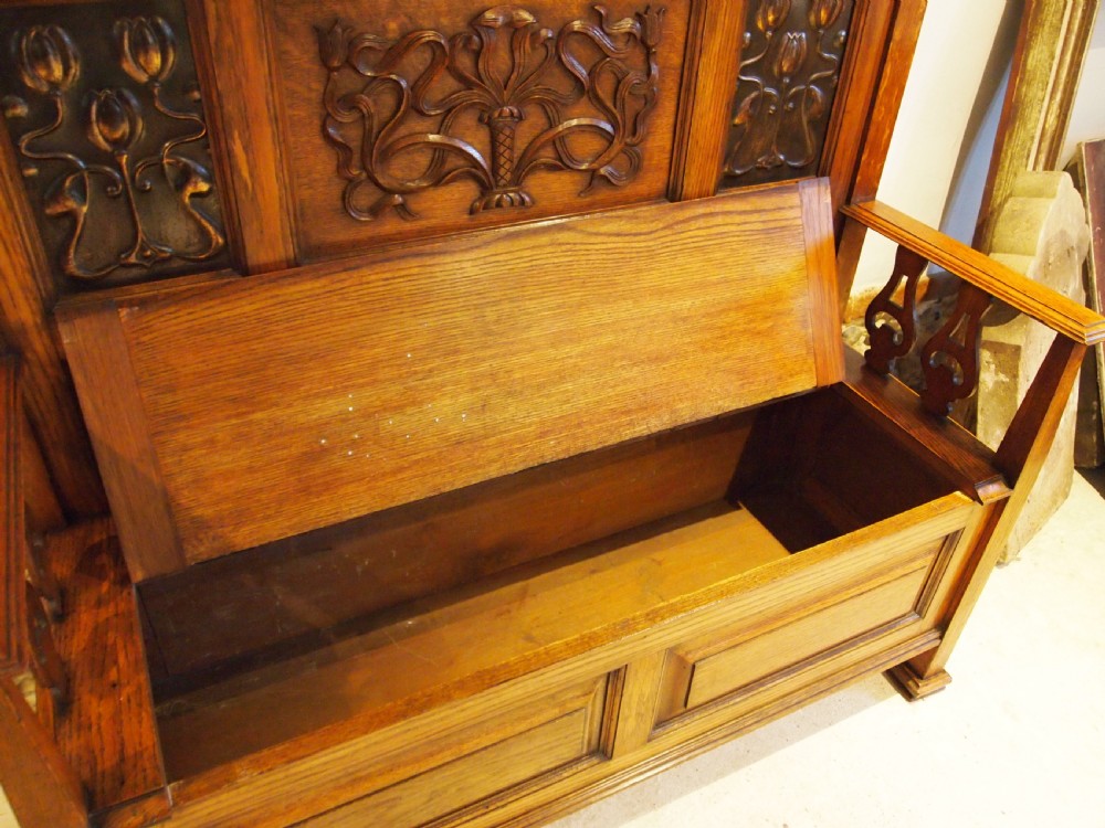 Bench Liberty & Co Oak settle pew Arts and Crafts c1900 View XII
