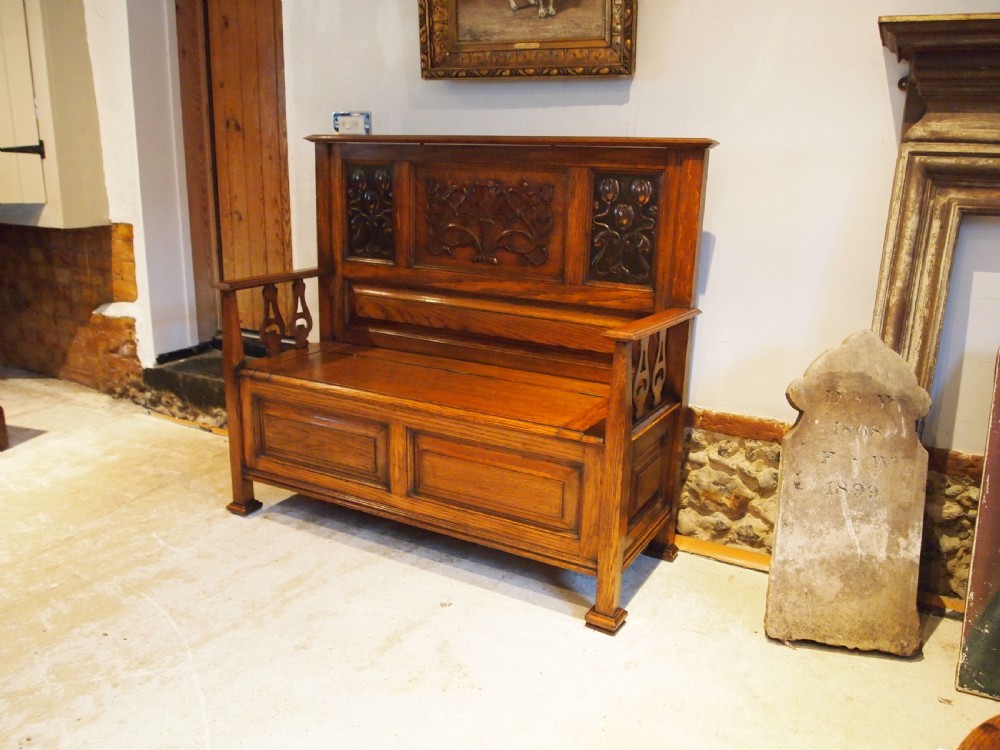 Bench Liberty & Co Oak settle pew Arts and Crafts c1900 View XIII