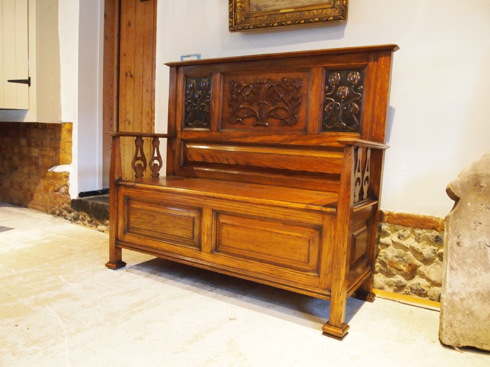 Bench Liberty & Co Oak settle pew Arts and Crafts c1900 View XIV