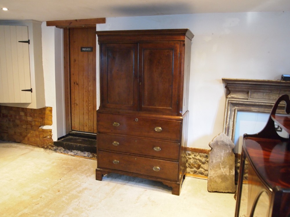 Rare Welsh Oak secretaire cupboard on chest c1790