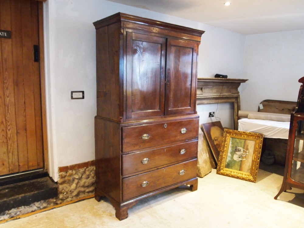 Rare Welsh Oak secretaire cupboard on chest c1790 View II
