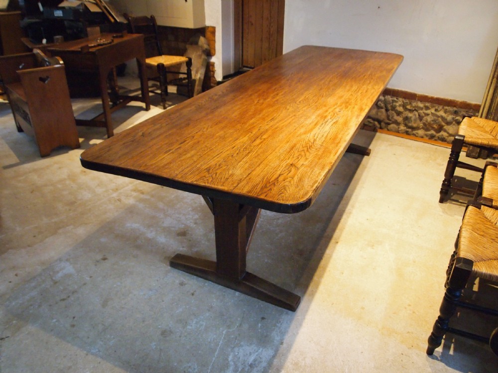 Table refectory farmhouse arts and crafts Oak seats 10 c1900 