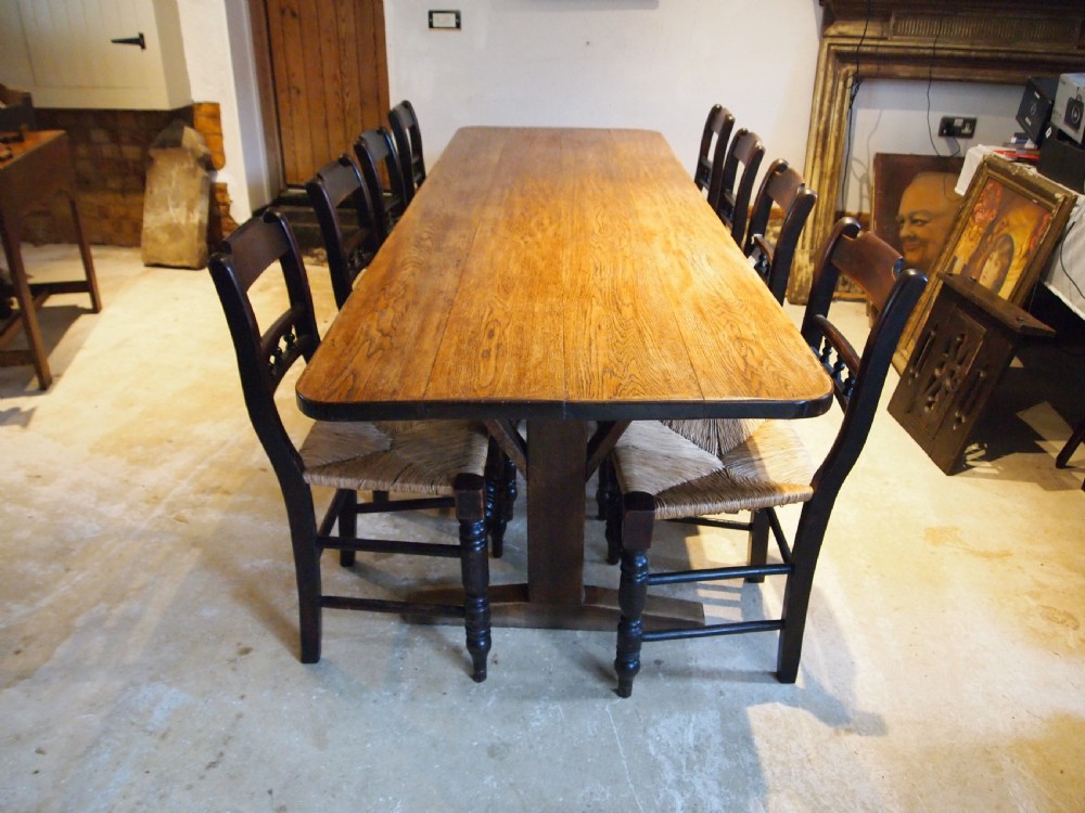 Table refectory farmhouse arts and crafts Oak seats 10 c1900  View II