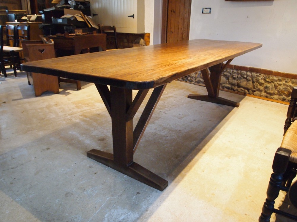 Table refectory farmhouse arts and crafts Oak seats 10 c1900  View X