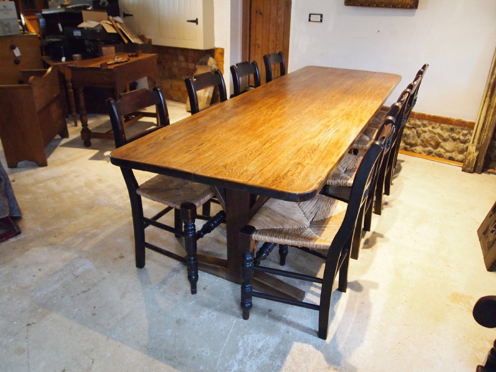 Table refectory farmhouse arts and crafts Oak seats 10 c1900  View XI