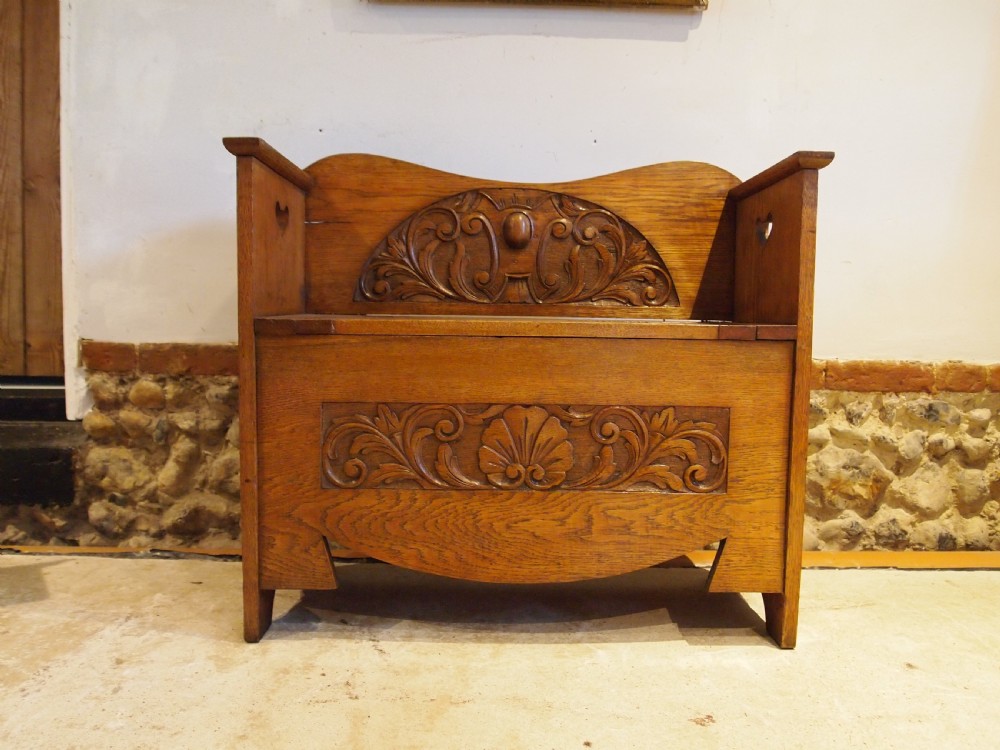 Bench settle pew Arts and Crafts Oak c1900 View V