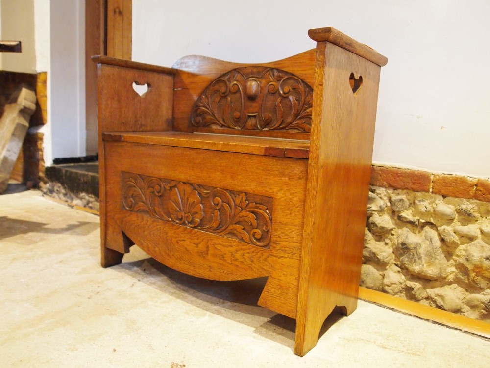 Bench settle pew Arts and Crafts Oak c1900 View VI