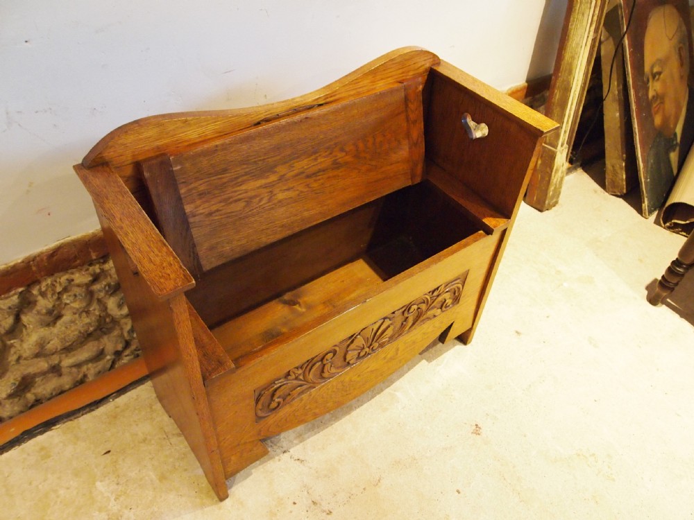 Bench settle pew Arts and Crafts Oak c1900 View VII