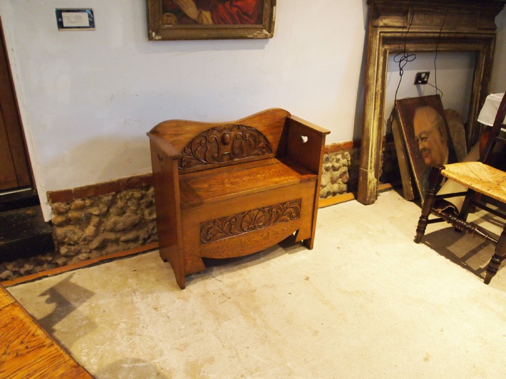 Bench settle pew Arts and Crafts Oak c1900 View VIII