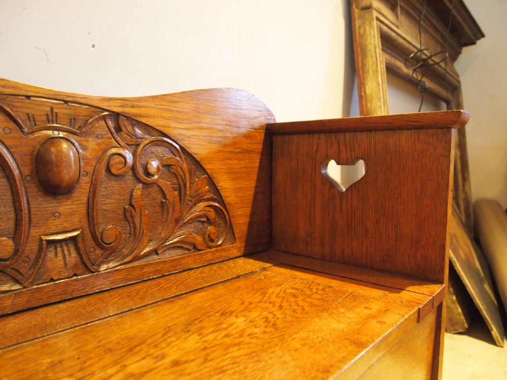 Bench settle pew Arts and Crafts Oak c1900 View IX