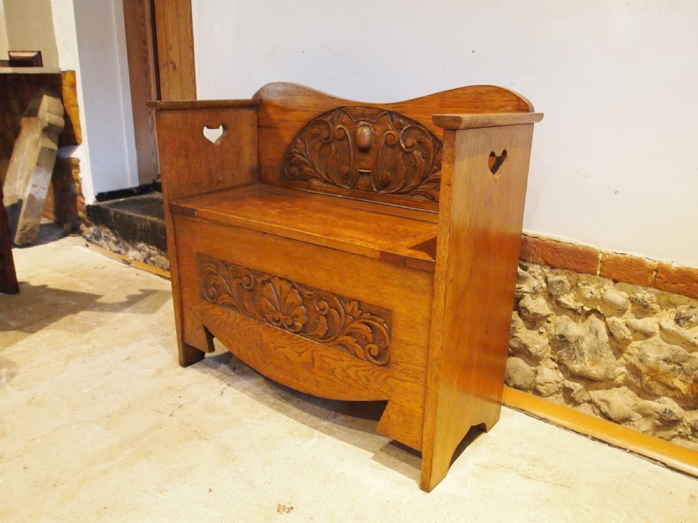 Bench settle pew Arts and Crafts Oak c1900 View X