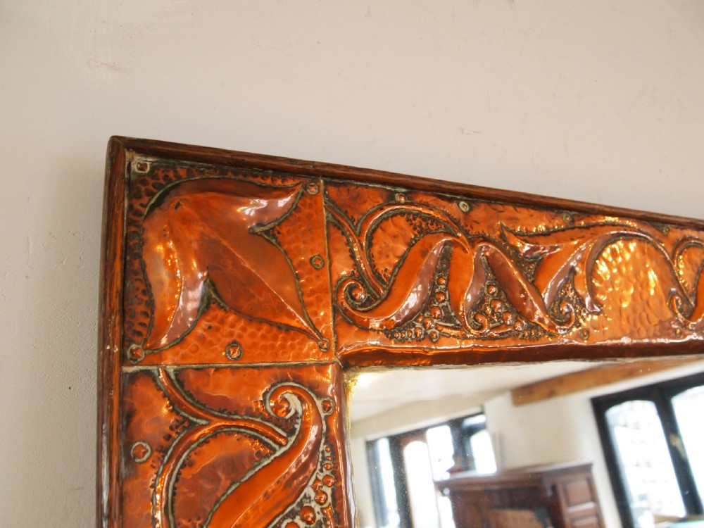 Mirror outstanding rare Arts and Crafts Newlyn manner matching fire kerb c1890 View III