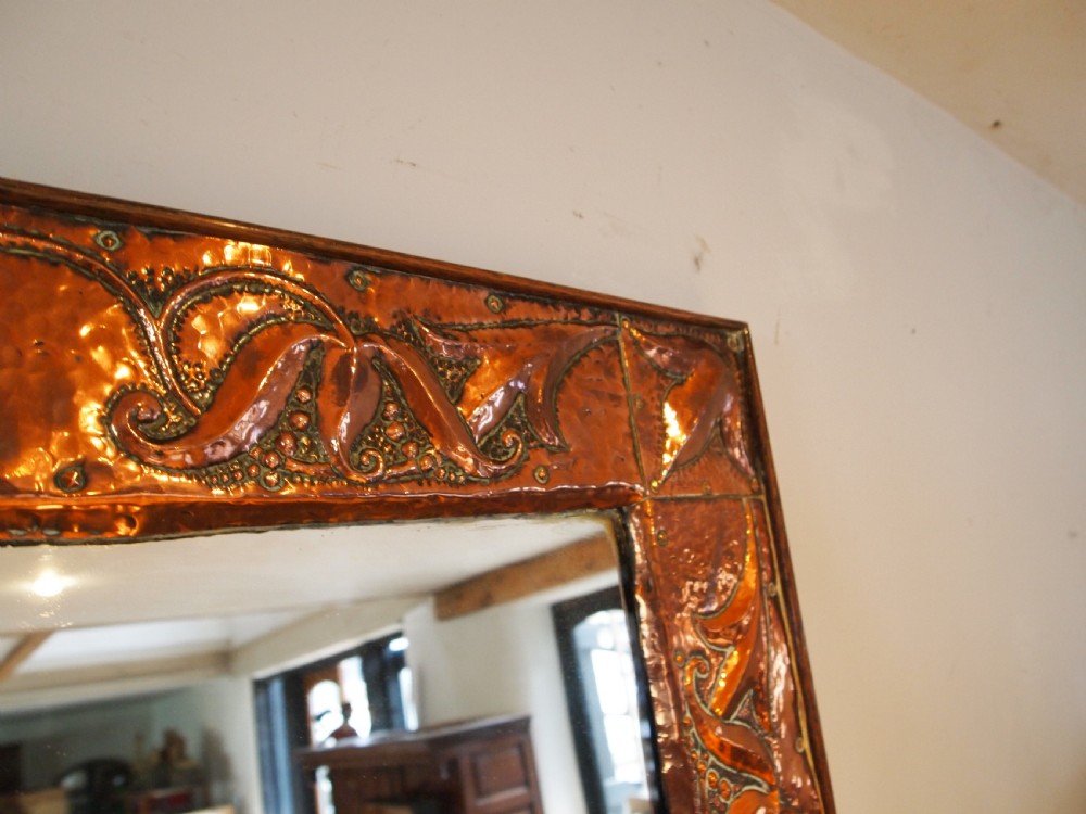 Mirror outstanding rare Arts and Crafts Newlyn manner matching fire kerb c1890 View VI
