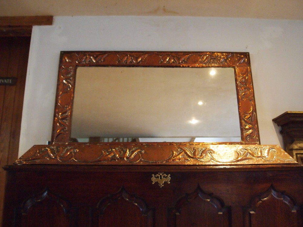 Mirror outstanding rare Arts and Crafts Newlyn manner matching fire kerb c1890 View VII