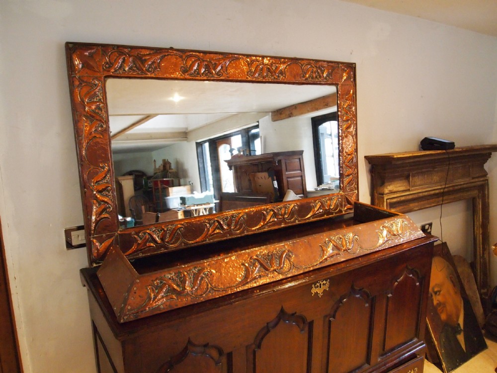 Mirror outstanding rare Arts and Crafts Newlyn manner matching fire kerb c1890 View VIII