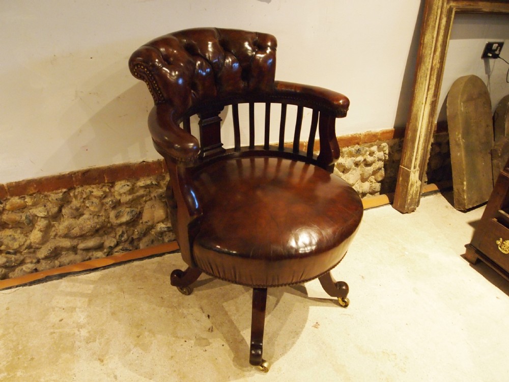 Chair outstanding Victorian desk office Chestnut leather c1870