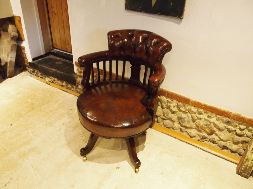 Chair outstanding Victorian desk office Chestnut leather c1870 View III