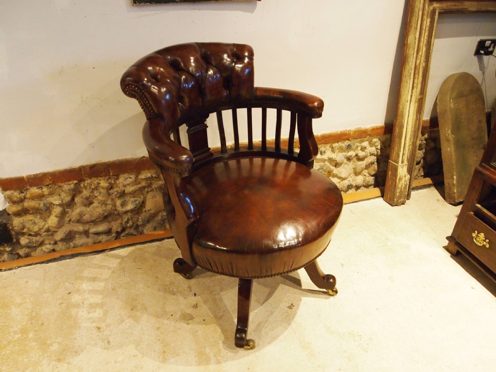Chair outstanding Victorian desk office Chestnut leather c1870 View IX