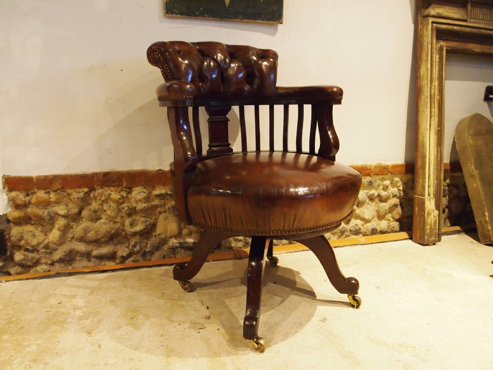 Chair outstanding Victorian desk office Chestnut leather c1870 View X