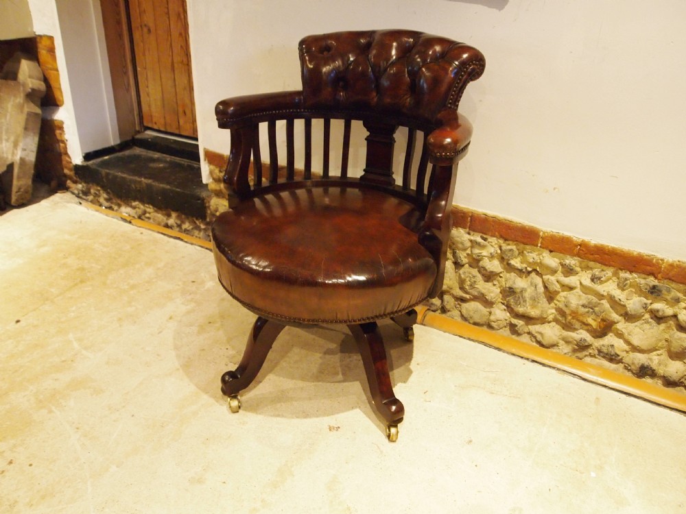 Chair outstanding Victorian desk office Chestnut leather c1870 View XI