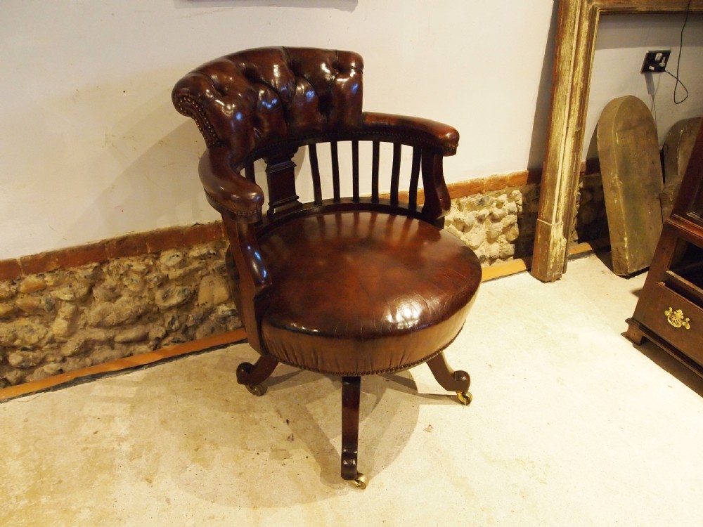 Chair outstanding Victorian desk office Chestnut leather c1870 View XV