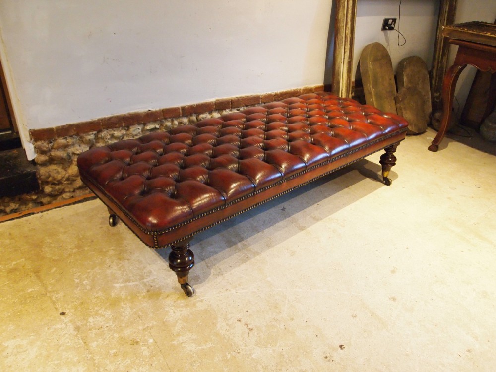 Stool fine Victorian Chestnut leather Chesterfield Stool c1880