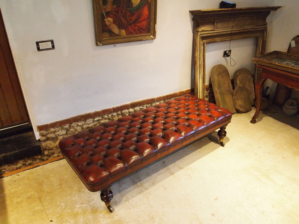 Stool fine Victorian Chestnut leather Chesterfield Stool c1880 View II