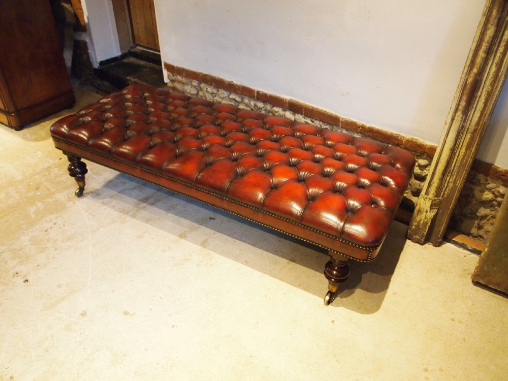 Stool fine Victorian Chestnut leather Chesterfield Stool c1880 View III