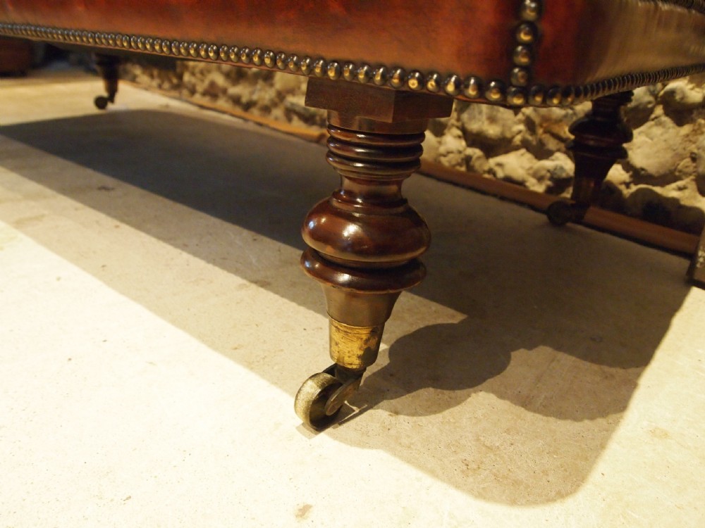 Stool fine Victorian Chestnut leather Chesterfield Stool c1880 View V