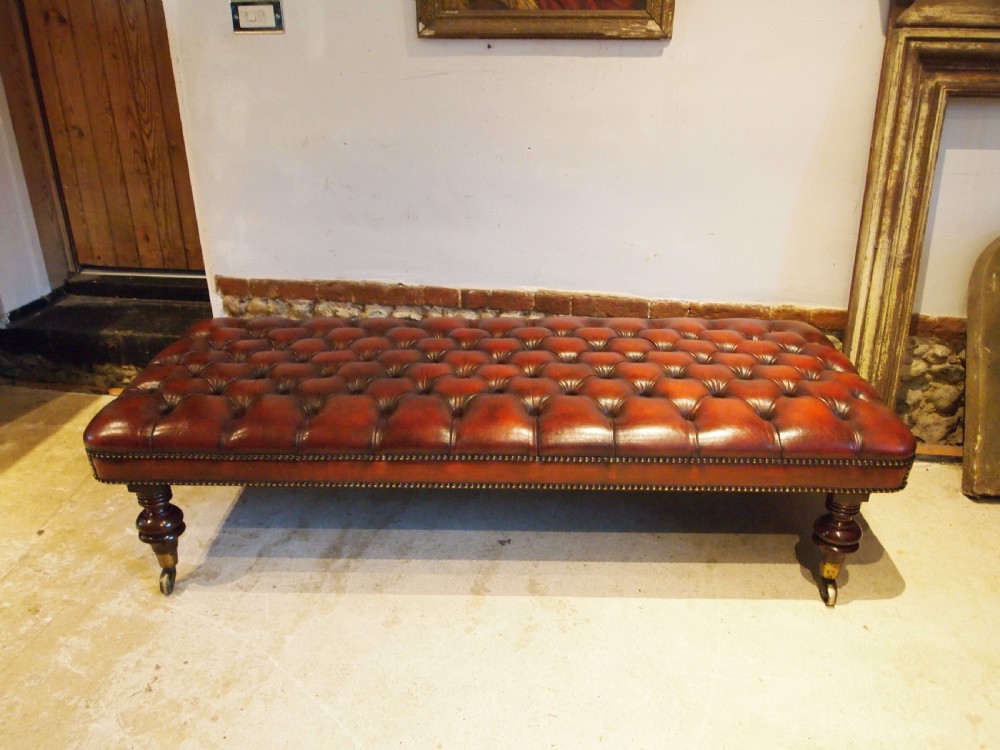 Stool fine Victorian Chestnut leather Chesterfield Stool c1880 View VI
