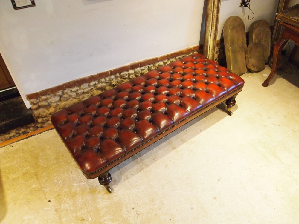Stool fine Victorian Chestnut leather Chesterfield Stool c1880 View VII