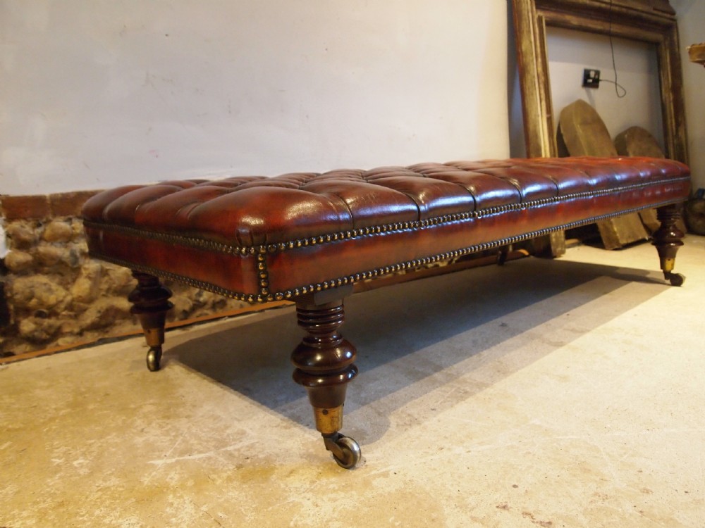 Stool fine Victorian Chestnut leather Chesterfield Stool c1880 View VIII