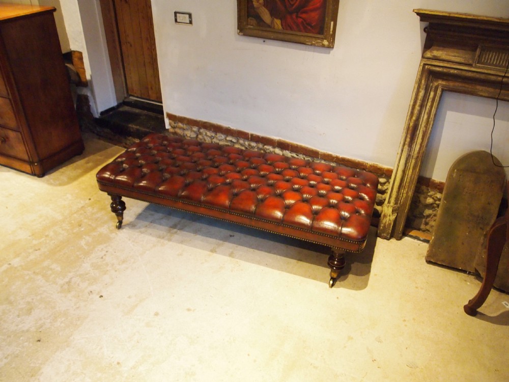 Stool fine Victorian Chestnut leather Chesterfield Stool c1880 View IX