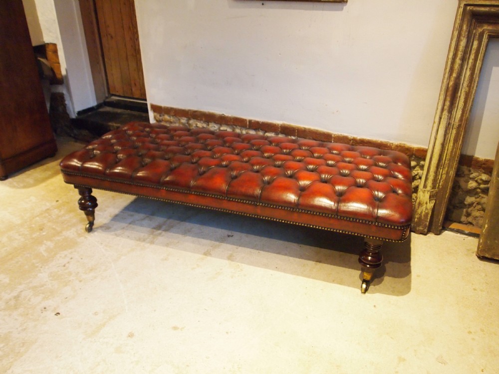 Stool fine Victorian Chestnut leather Chesterfield Stool c1880 View X
