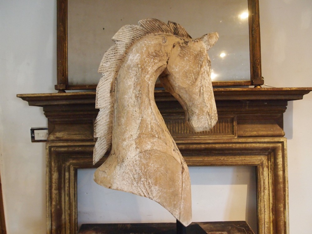 Statue carved 19th century Spanish horse head c1850 View V