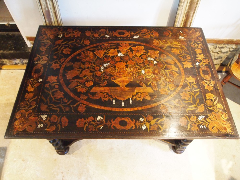 Table stunning rare Marquetry George II Oak c1740 View II