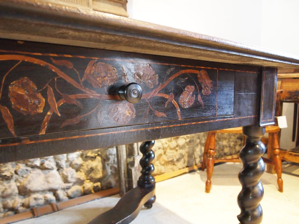 Table stunning rare Marquetry George II Oak c1740 View III
