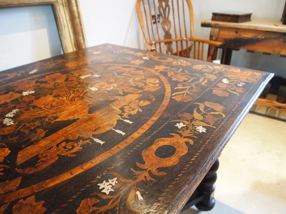 Table stunning rare Marquetry George II Oak c1740 View XI