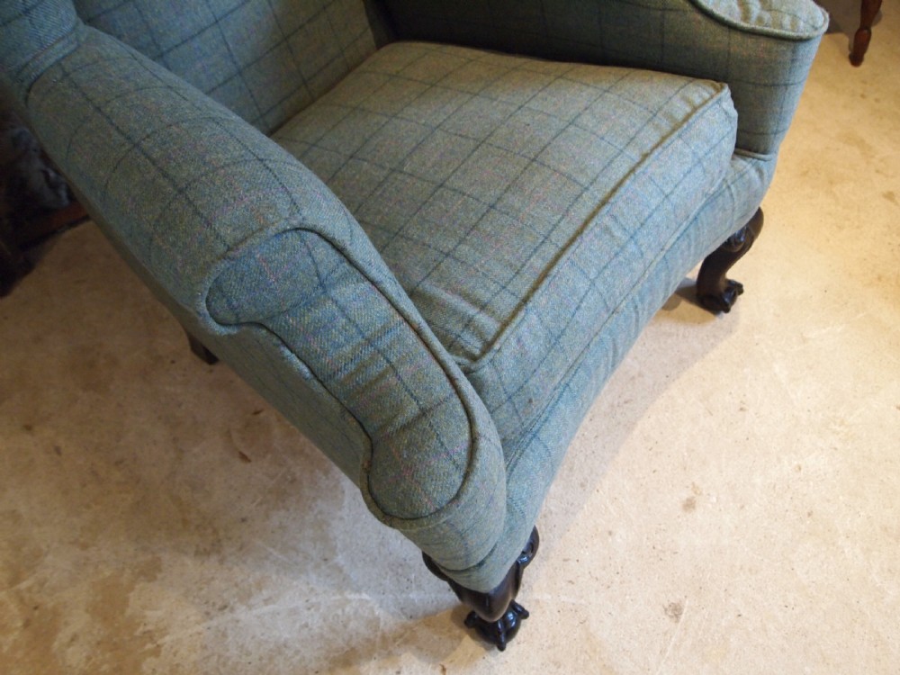 Chair huge Victorian wingback new upholstery Abbotsford Hebden c1880 View VI