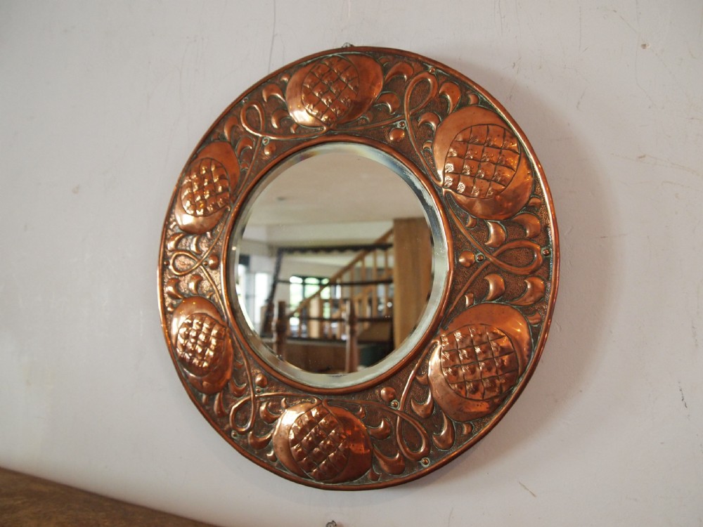 Mirror rare Arts and Crafts Copper Stamped W H Mawson Keswick c1905