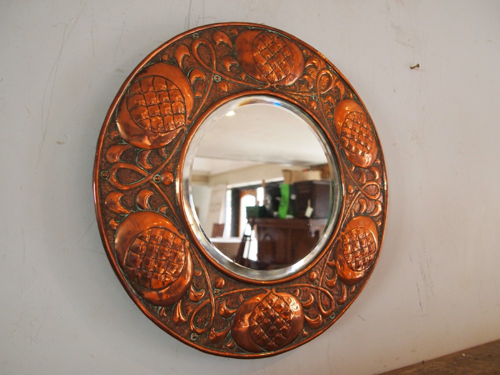 Mirror rare Arts and Crafts Copper Stamped W H Mawson Keswick c1905 View II
