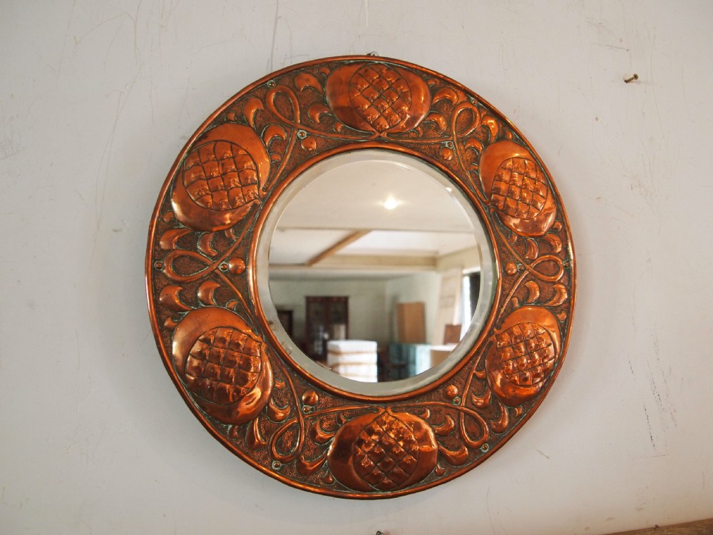 Mirror rare Arts and Crafts Copper Stamped W H Mawson Keswick c1905 View X