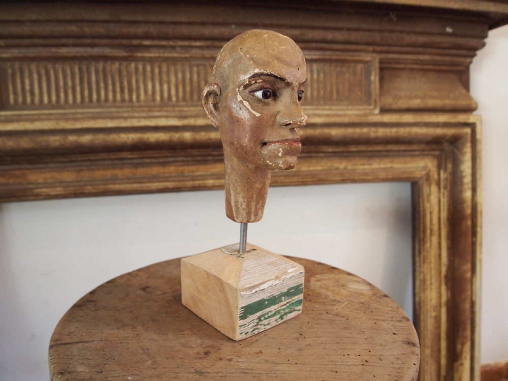 Folk art Victorian carved head glass eyes treen c1880 View VIII