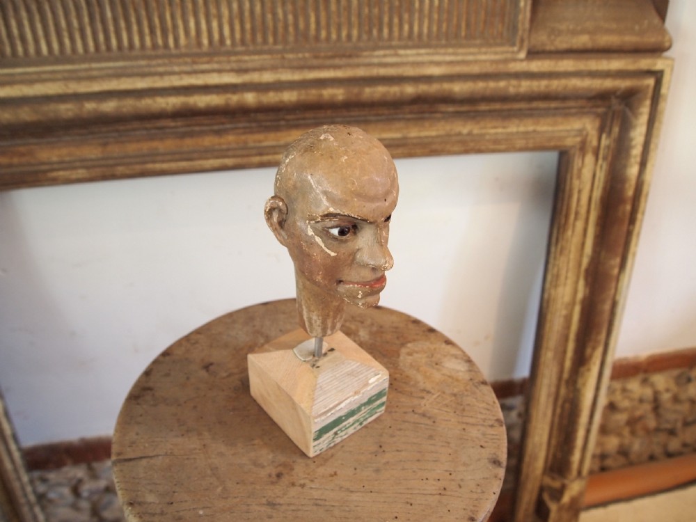 Folk art Victorian carved head glass eyes treen c1880 View IX