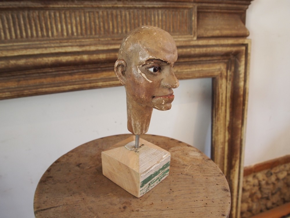 Folk art Victorian carved head glass eyes treen c1880 View XI