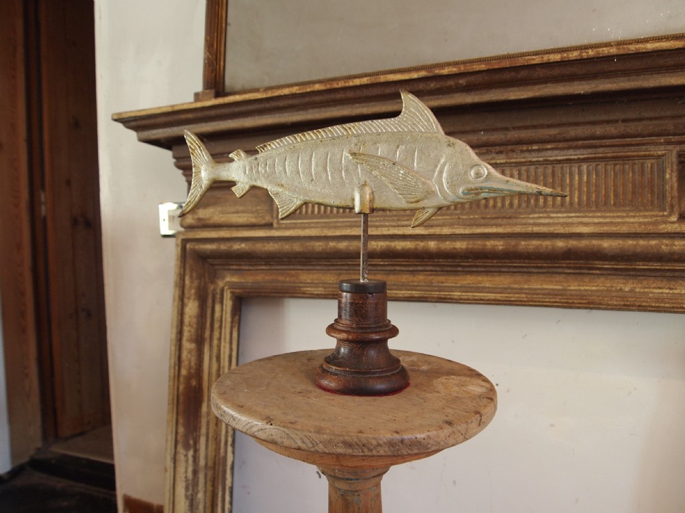 Folk art cast Iron silvered swordfish c1910 View V