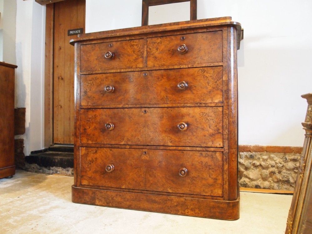 Chest of drawers outstanding Burr Walnut Victorian c1850