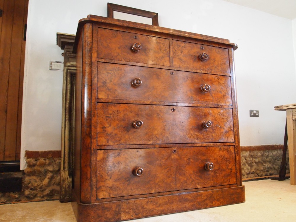 Chest of drawers outstanding Burr Walnut Victorian c1850 View VII