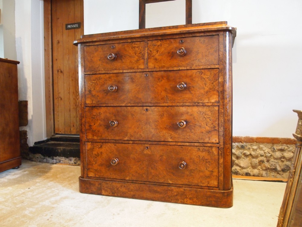 Chest of drawers outstanding Burr Walnut Victorian c1850 View IX